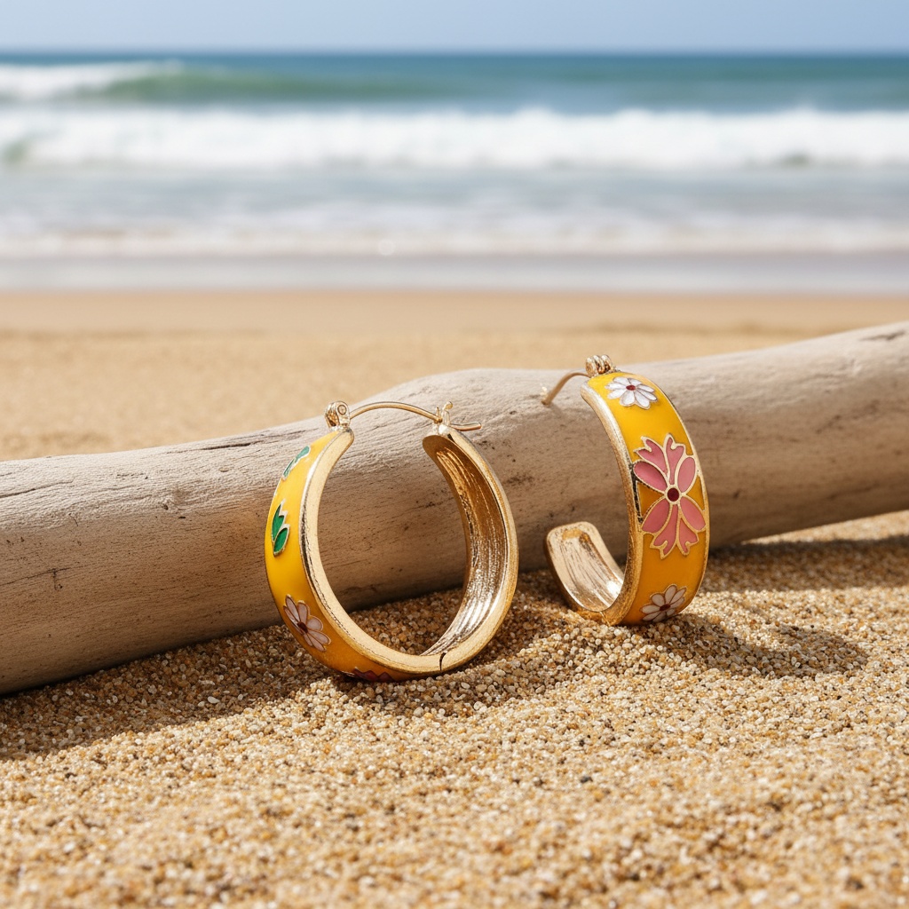 Women's Vintage-Inspired Enamel Flower Hoop Earrings